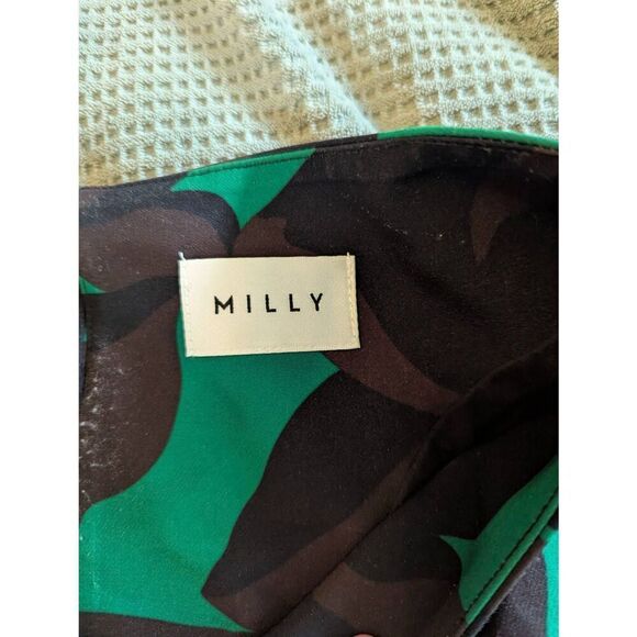 Milly Women's Size Small Green Floral 3/4 Sleeve Shift Knee Length Dress - Picture 4 of 7